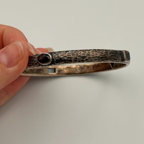Retired Silpada Hammered Sterling Silver Multi Gemstone Bangle Bracelet - Picture 5 of 7